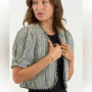 Sundays Bouclé Cropped Puff Sleeve Jacket - Size XS